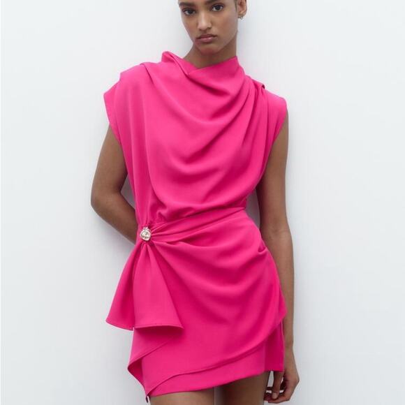 ZARA GOLD APPLIQUÉ MINI DRESS - Picture 1 of 8